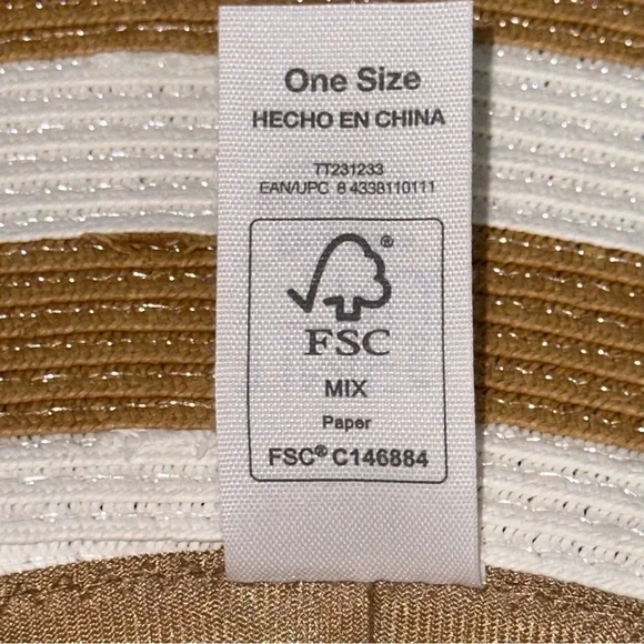 Time and Tru Striped Women's Sun Hat One Size Tan White Beach Floppy Hat NEW - Picture 11 of 11